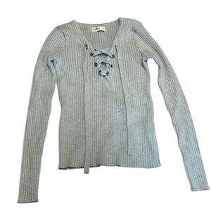 Hollister Ribbed Skinny Sweater, lace-up, neutral tan, beige, small